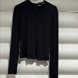 No Boundaries Black Sheer Dot Mesh Long Sleeve Top - Crew Neck